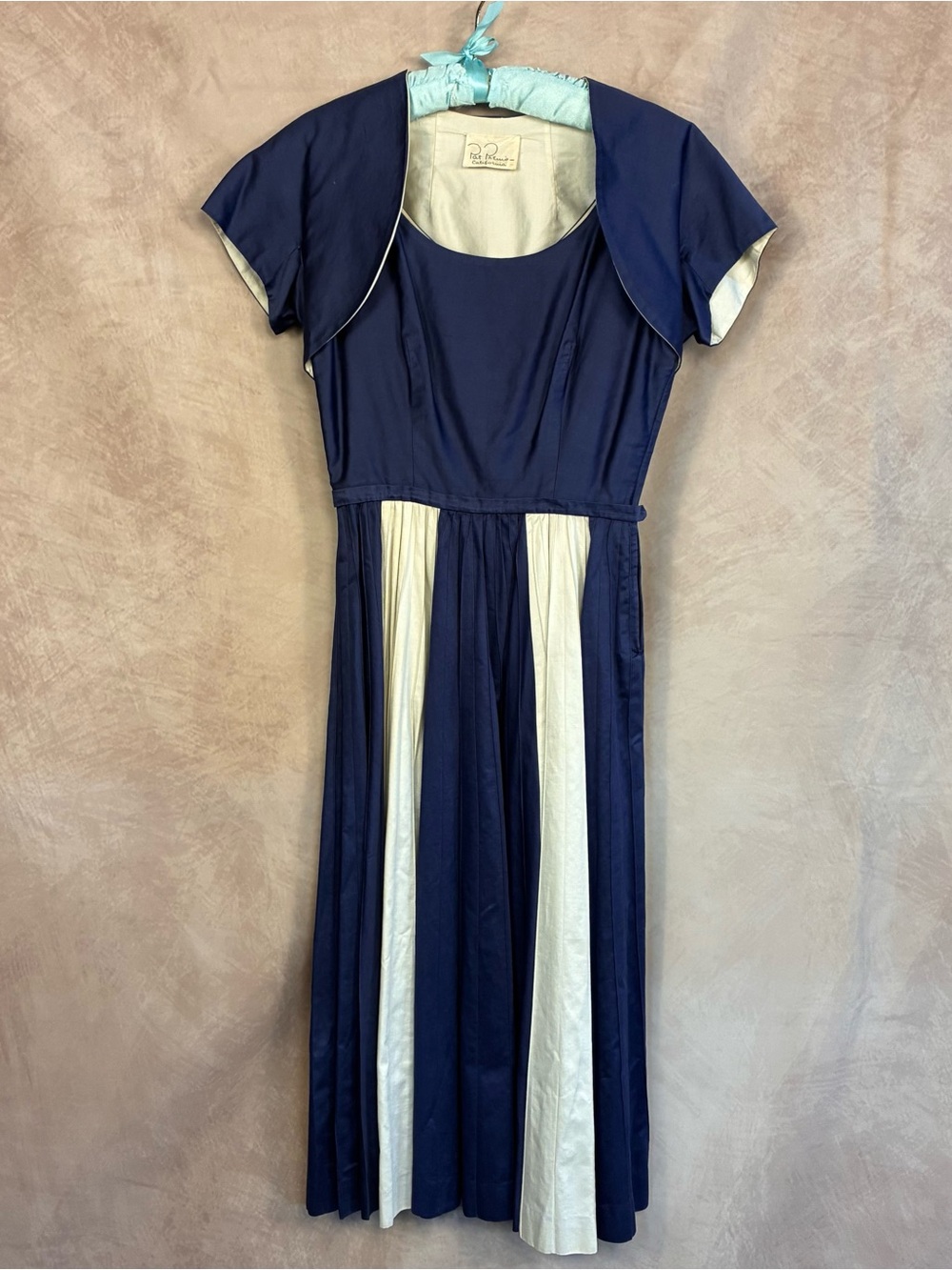 Vintage Pat Premo California 2pc Navy Cream Polished Cotton Sundress & Bolero XS